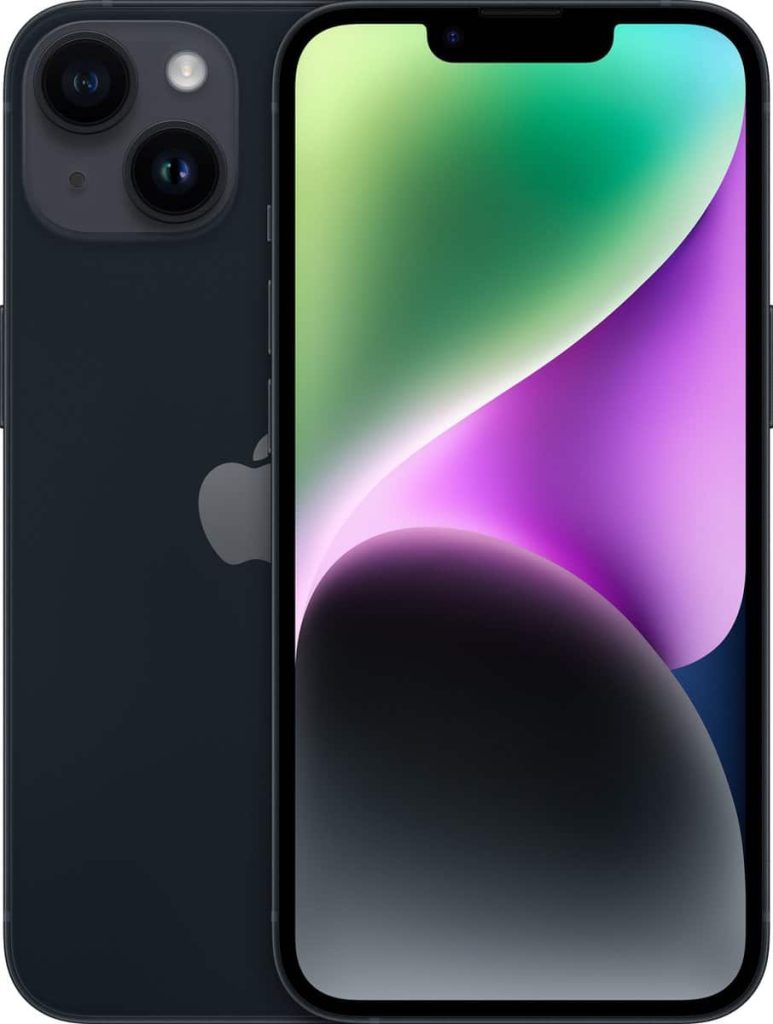 Apple iPhone 14 – 128GB – Middernacht – voor- en achteraanzicht