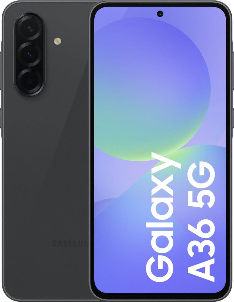 Samsung Galaxy A36 5G – 128GB – Awesome Black – voor- en achteraanzicht