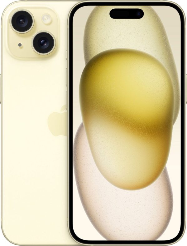 Apple iPhone 15 – 128GB – Geel – voor- en achteraanzicht