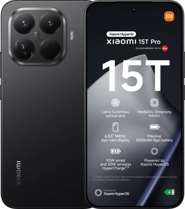 Xiaomi 15T Pro - 12GB/512GB - Zwart – voor- en achteraanzicht