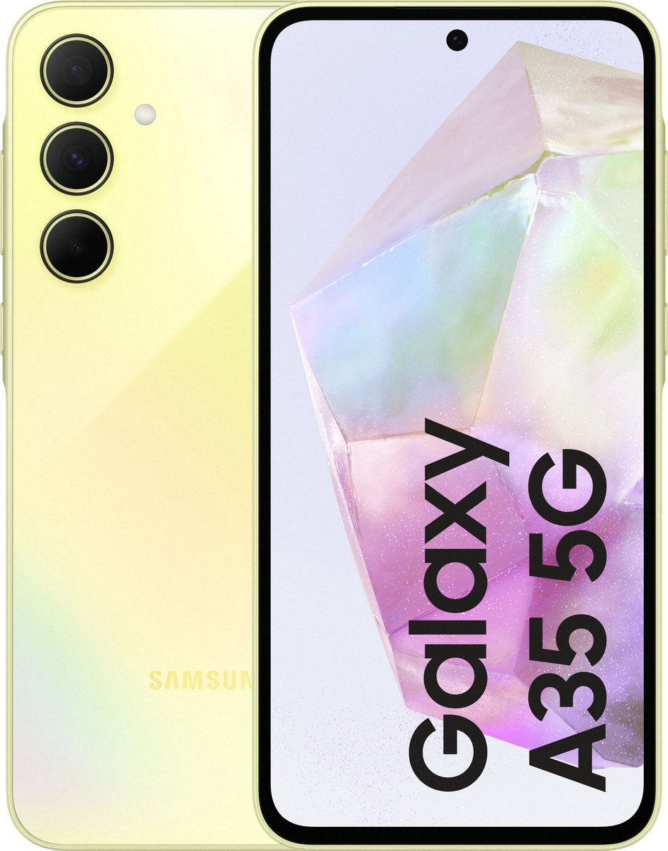 Samsung Galaxy A35 - 256GB - Awesome Lemon – voor- en achteraanzicht