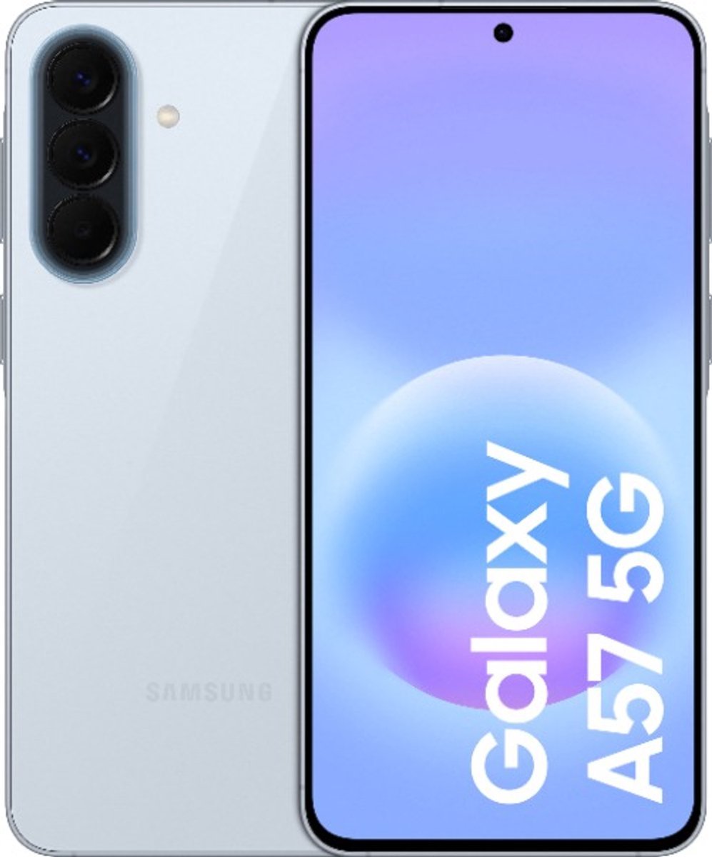Samsung Galaxy A57 5G - 512GB - Lichtblauw – voor- en achteraanzicht